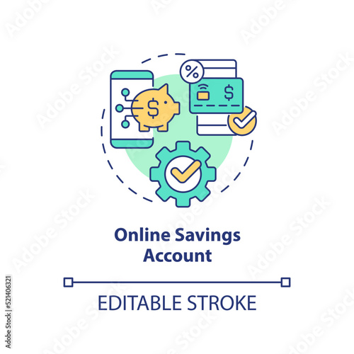 Online savings account concept icon. Digital service. Virtual banking service abstract idea thin line illustration. Isolated outline drawing. Editable stroke. Arial, Myriad Pro-Bold fonts used