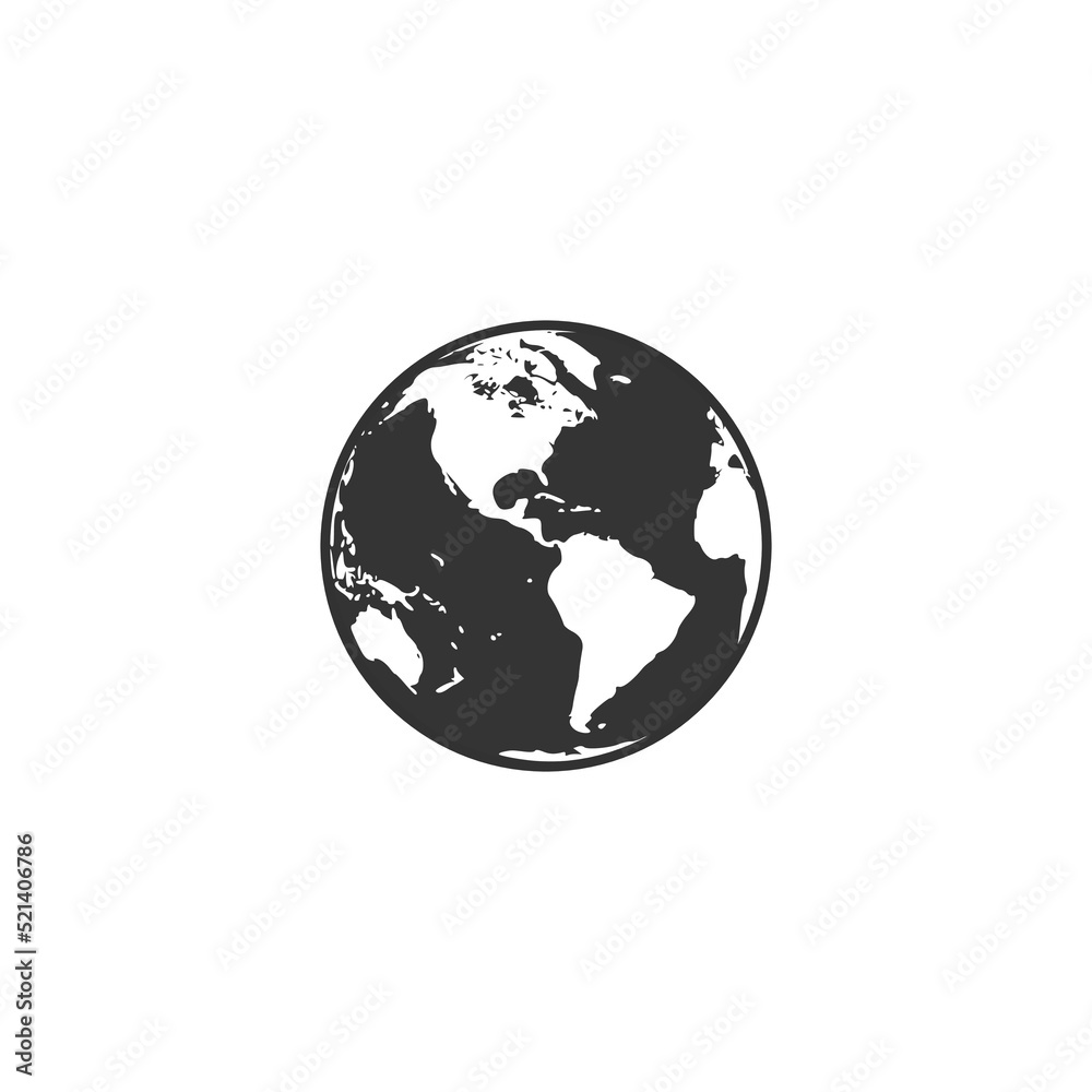 Silhouette globe vector icon on white background Silhouette globe vector icon on white background