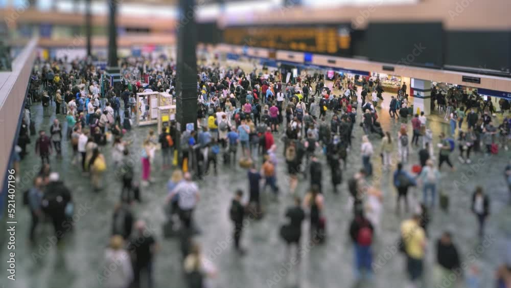 Euston train station concourse partly blurred.
Wide angle shot of a train station concourse blurred to give a toy or miniature effect.