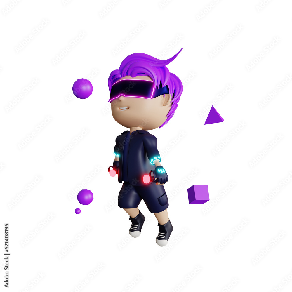 Fototapeta premium 3d cute man with vr metaverse illustration