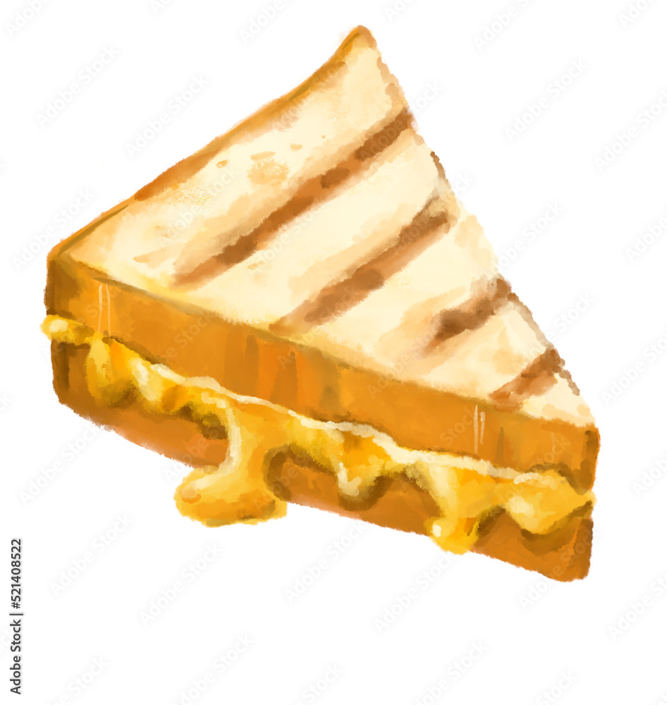 Grilled cheese sandwich comfort melty cheddar bread watercolor hand painting