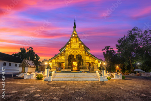 Wat Xieng Thong, the most popular temple in Luang Pra bang, Laos at night. © chanchai