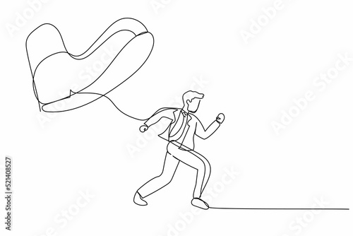 Single continuous line drawing businessman run away from stomping foot. Male employee oppressed by the boss with under big shoe. Minimalist metaphor. One line draw graphic design vector illustration