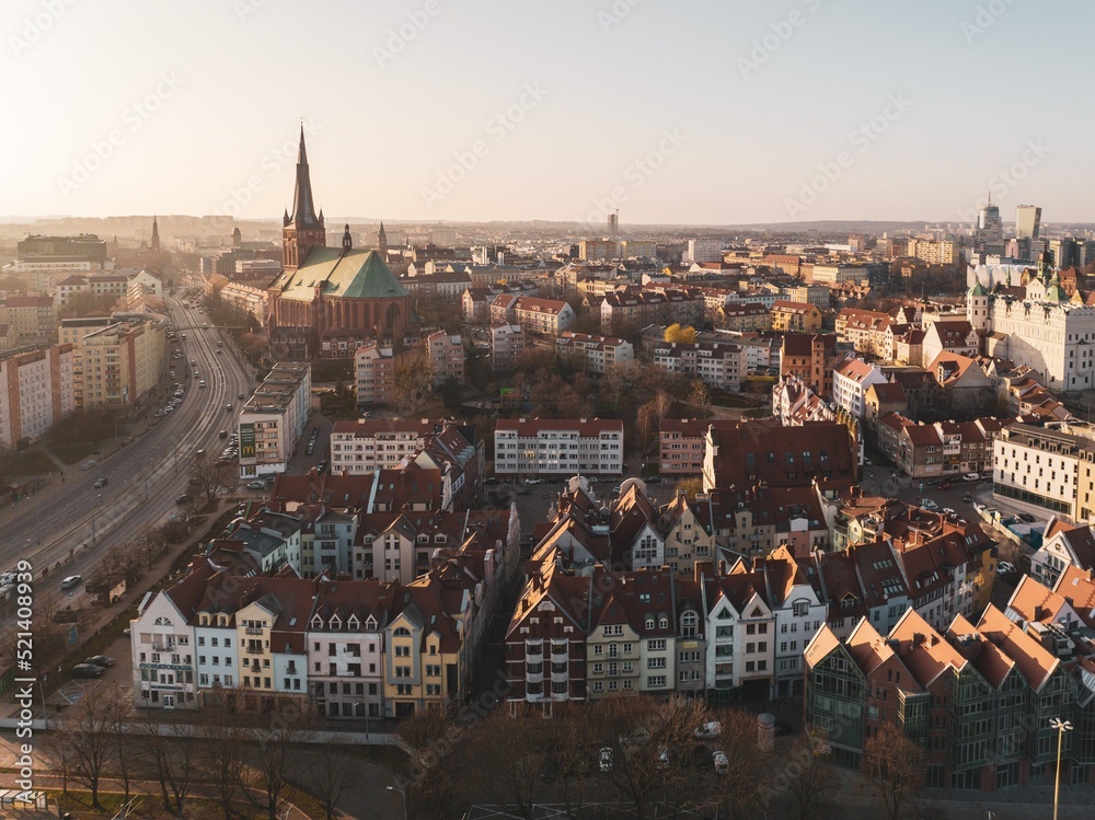 Szczecin old town and downtown view from a drone 