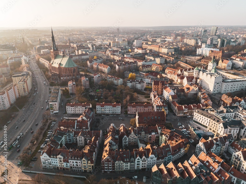 Fototapeta premium Szczecin old town and downtown view from a drone