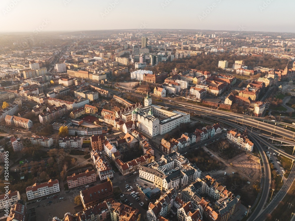 Obraz premium Szczecin old town and downtown view from a drone