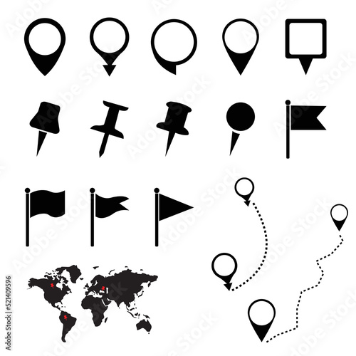 Set flat black glyph flag icon and destination. Logo element illustration. eps 10 vector. Can be used on web and mobile.