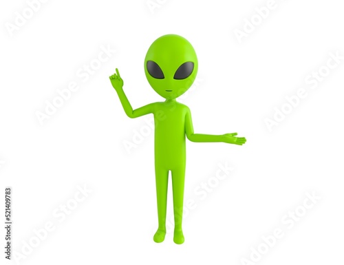 Alien character giving information in 3d rendering.