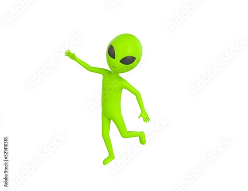Alien character floating in the air in 3d rendering.