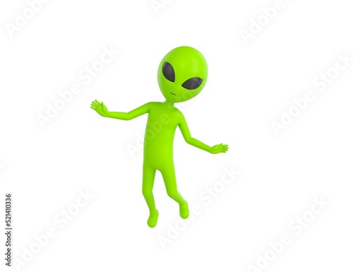 Alien character flying in the air in 3d rendering.