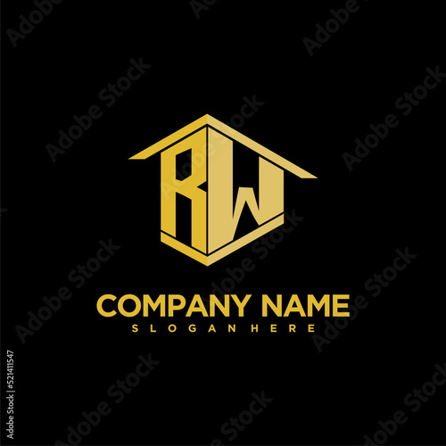 RW initial monogram logo for real estate with creative building  style design