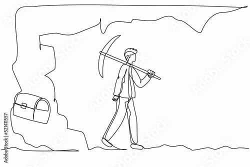 Single continuous line drawing businessman give up digging cave, treasure box almost revealed. Weak professionalism failure. Electronic technology industry. One line draw design vector illustration