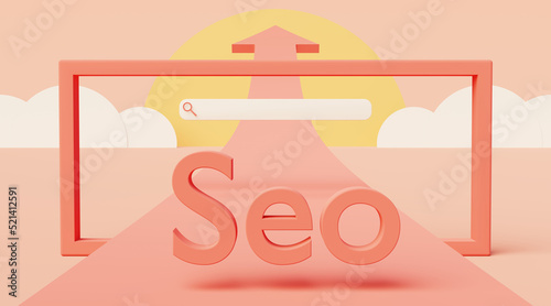 Online business growth with seo on internet with pastel shades and cardboard sunset background