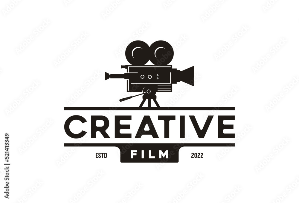 Vintage Video Camera Logo design for movie cinema production Stock