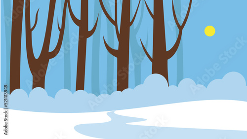 snow-covered path to the forest