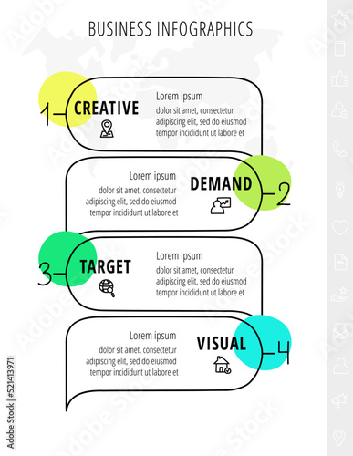 Vector infographic thin line. Speech bubbles design label with icons. Template Inforgraphics with 4 steps. Modern business concept of dialog or conversation