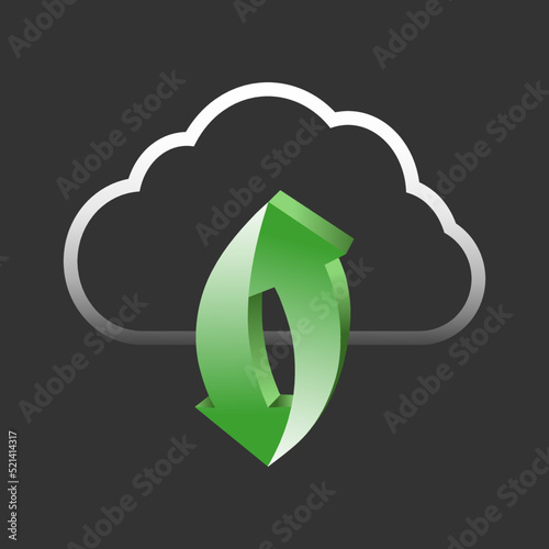 Cloud icon green arrow. Vector sign cloud sync. Conceptual image of cloud storage
