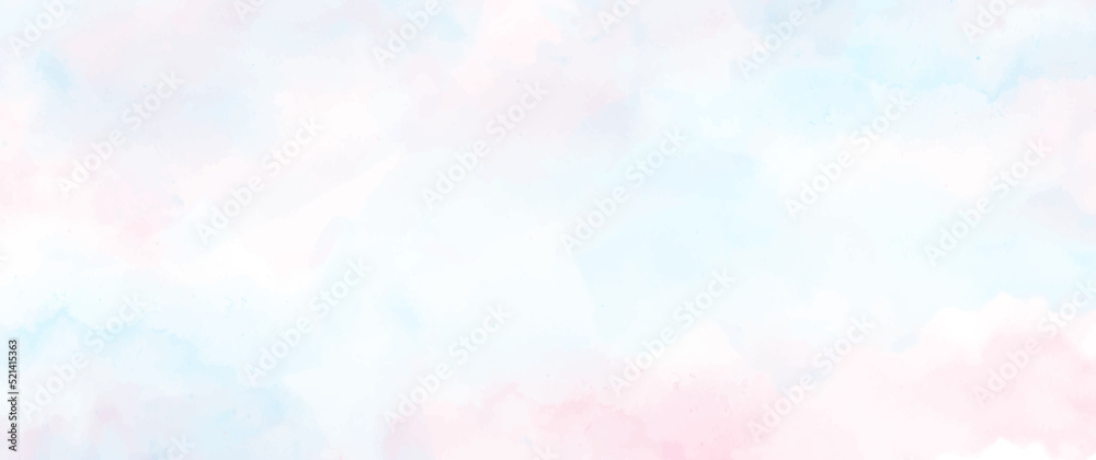Blue and pink vector watercolor art background with clouds and sky. Hand drawn vector texture. Heaven. Watercolour banner. Abstract template for flyers, cards, poster, cover design, invitation cards.	