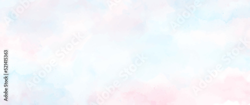Blue and pink vector watercolor art background with clouds and sky. Hand drawn vector texture. Heaven. Watercolour banner. Abstract template for flyers, cards, poster, cover design, invitation cards. 