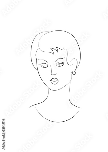 A portrait of a woman in the style of line art. Beautiful girl with short hair