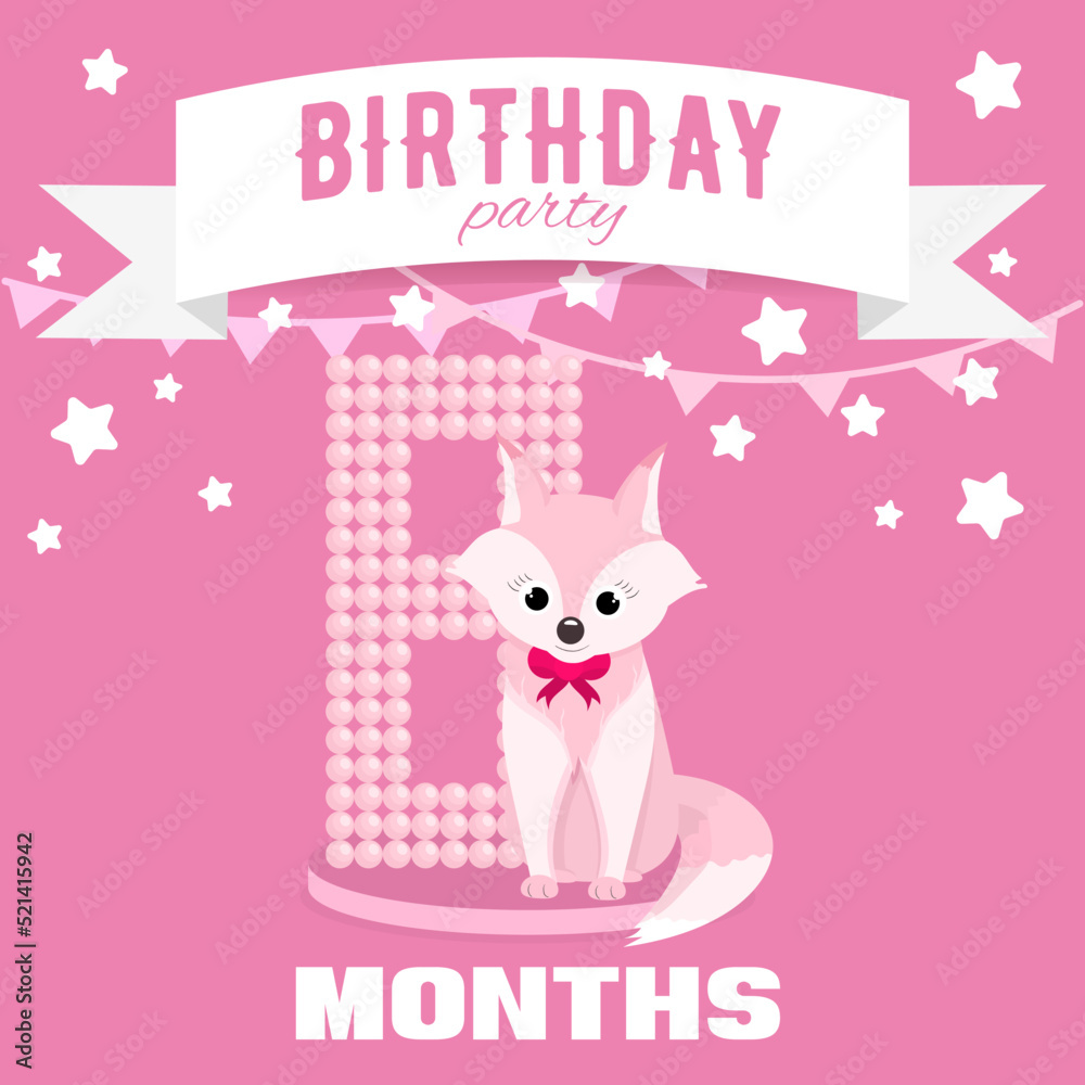 Birthday party invitation for the girl's eighth month birthday with ...
