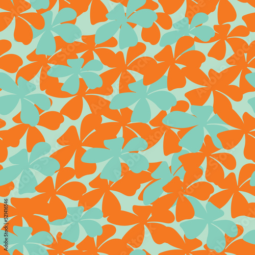 Wild meadow flower seamless vector pattern background. Abstract blue orange flowers backdrop. Hand-drawn outline silhouette textural botanical design. Overlapping tropical garden flower repeat