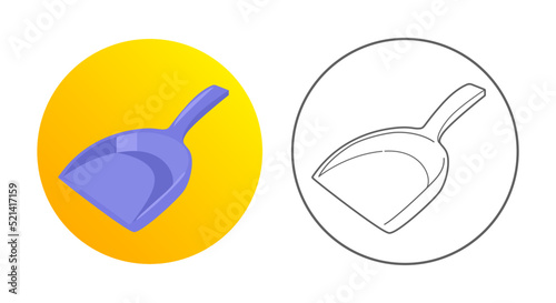 Shovel icon. Cleaning equipment, tools and chemistry. Colorful and outlined icon in circle. Vector illustration isolated on white.