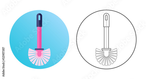 Toilet brush icon. Cleaning equipment, tools and chemistry. Colorful and outlined icon in circle. Vector illustration isolated on white.