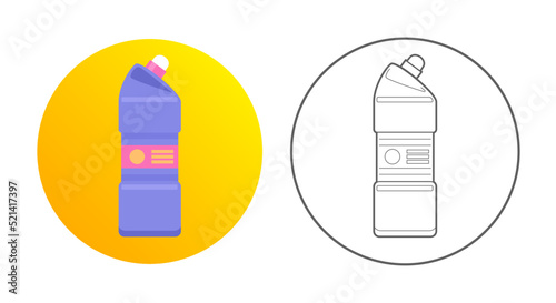 Detergent icon. Cleaning equipment, tools and chemistry. Colorful and outlined icon in circle. Vector illustration isolated on white.