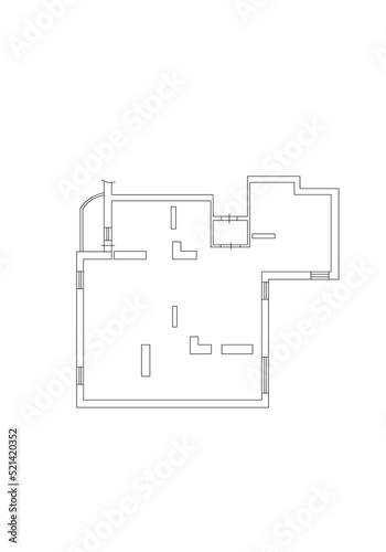 Autocad drawing. 2d floor plan. Black&white floor plan. Floorplan