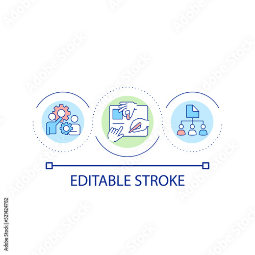 Virtual work space for collaboration loop concept icon. Workspace for remote company abstract idea thin line illustration. Business tool. Isolated outline drawing. Editable stroke. Arial font used