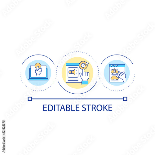Internet marketing loop concept icon. Advertising on internet abstract idea thin line illustration. Promoting new product. Enhancing sales. Isolated outline drawing. Editable stroke. Arial font used