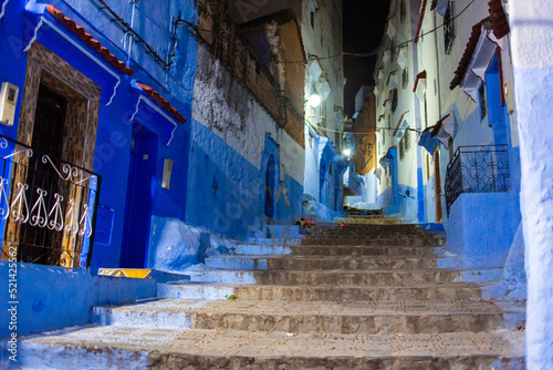 Alleys of the blue city Chefchaouen by night © Oualid