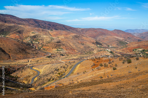Curved roads in the rif mountains in Morocco