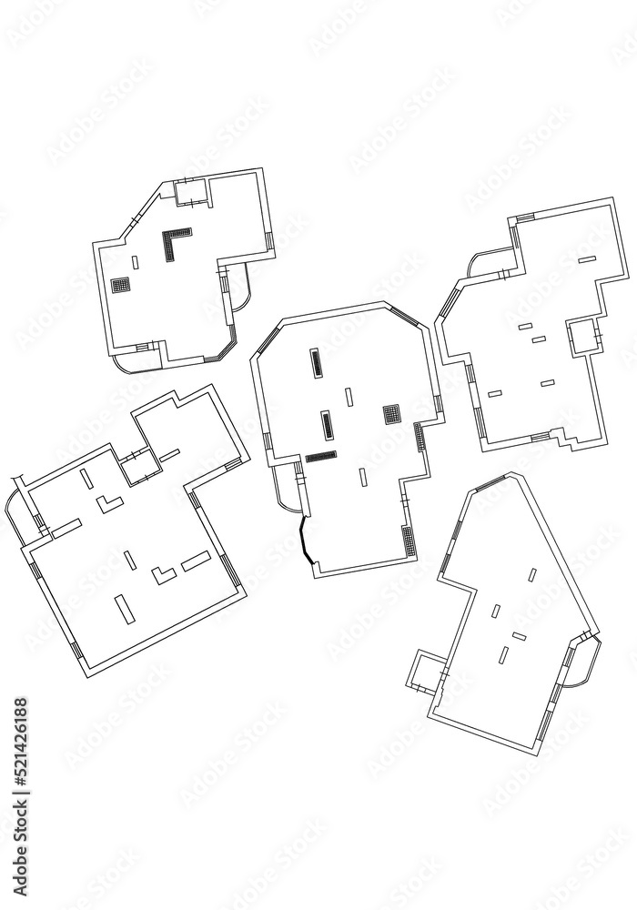Architectural Hand Drawn Floor Plan. Studio Apartment. Architectural