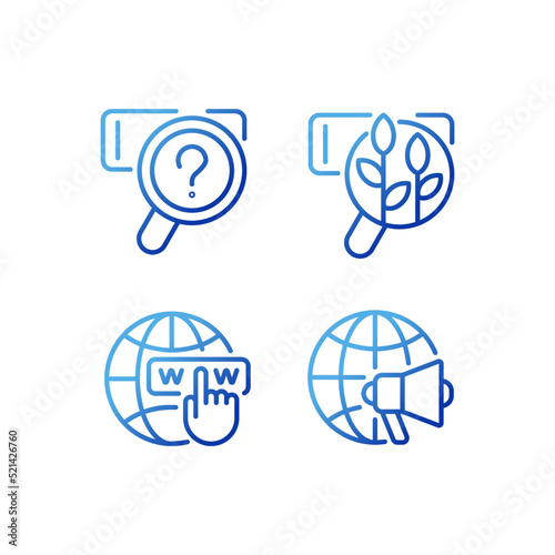 Search engine marketing pixel perfect gradient linear vector icons set. Web queries. Natural SEO. Promoting globally. Thin line contour symbol designs bundle. Isolated outline illustrations collection