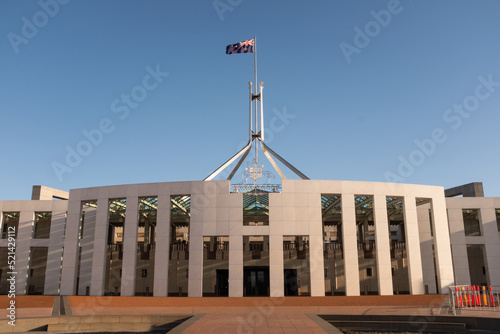 the new Australian Parliament House in Canberra Australia at sunset