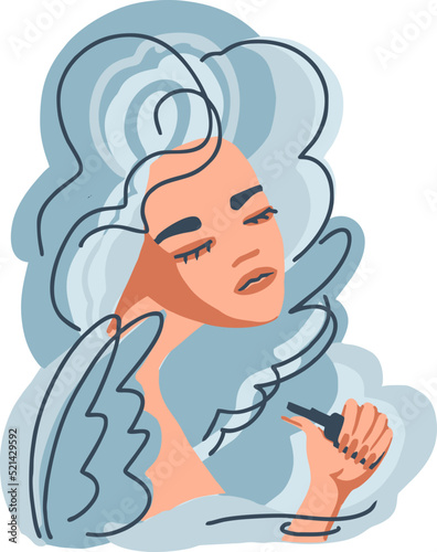 Vaper woman smokes an electronic cigarette.