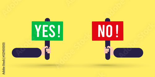 Signboard yes and no in hands illustration