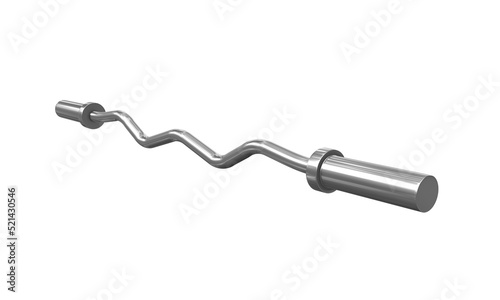 EZ Curl bar isolated on white background, stainless steel gym equipment. 3D Rendering