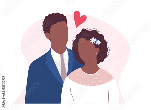 Wedding. The bride and groom. African American couple getting married.