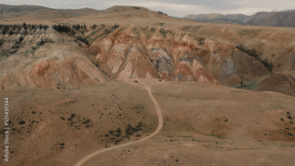 Mars valley with red mountains in Altai, Kyzyl-Chin valley Mars valley with red mountains in Altai, Kyzyl-Chin valley