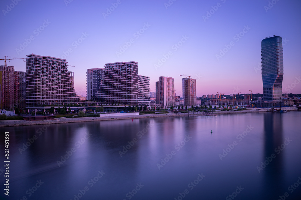 Golden Hour in Belgrade Watefront, modern residecial area in City Center Golden Hour in Belgrade Watefront, modern residecial area in City Center