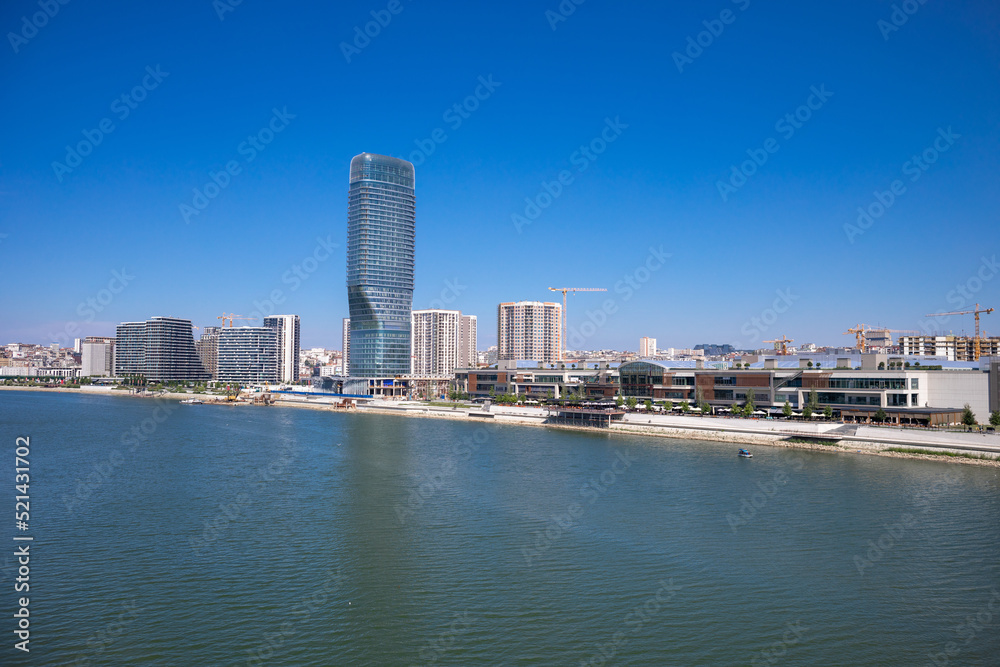 Skyscaper Belgrade Tower in Belgrade Watefront City Center from Gazela Bridge Skyscaper Belgrade Tower in Belgrade Watefront City Center from Gazela Bridge