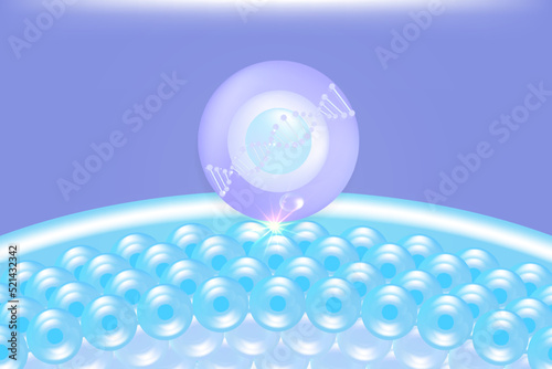 Hyaluronic acid hair and skin solutions ad, blue collagen serum drop into skin cells with cosmetic advertising background ready to use, illustration vector.