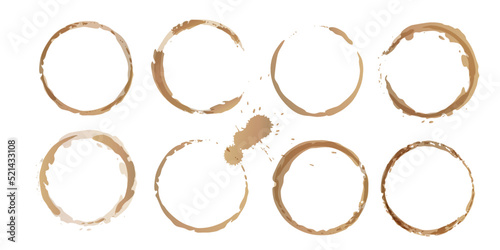 Vector coffee stains, Isolated On White Background, tea and coffee cup ring stamps Illustration