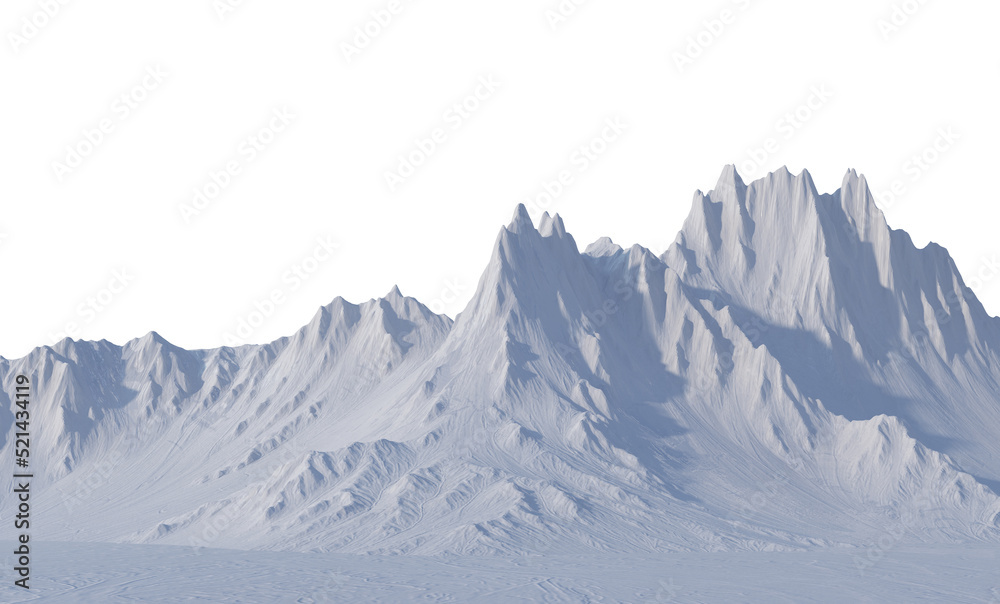 Fototapeta premium Trees and mountains in winter on a white background with clipping paths.