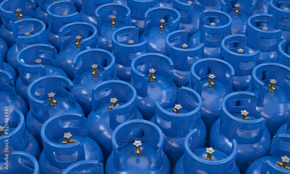 Obraz premium Lots of blue gas cylinders , 3d render