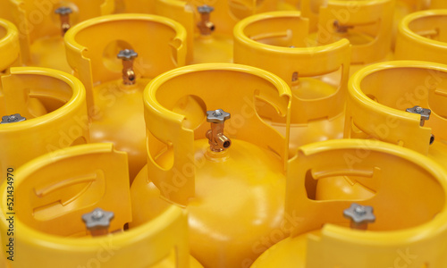 Obraz na płótnie Yellow gas cylinders close-up, 3d render