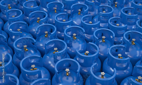 Lots of blue gas cylinders , 3d render